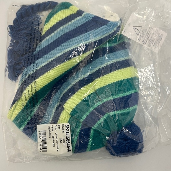 NEW Lands' End Kids Unisex Peruvian Hat Cobalt Multi Stripe Winter Sledding M/L - Picture 3 of 3